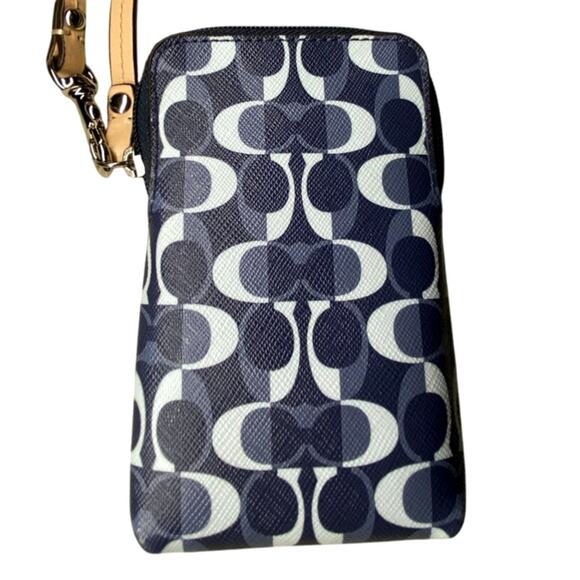 Coach Wallet Wristlet Card Holder Zip Front Pocket Blue White Cream Fashion - Picture 7 of 9